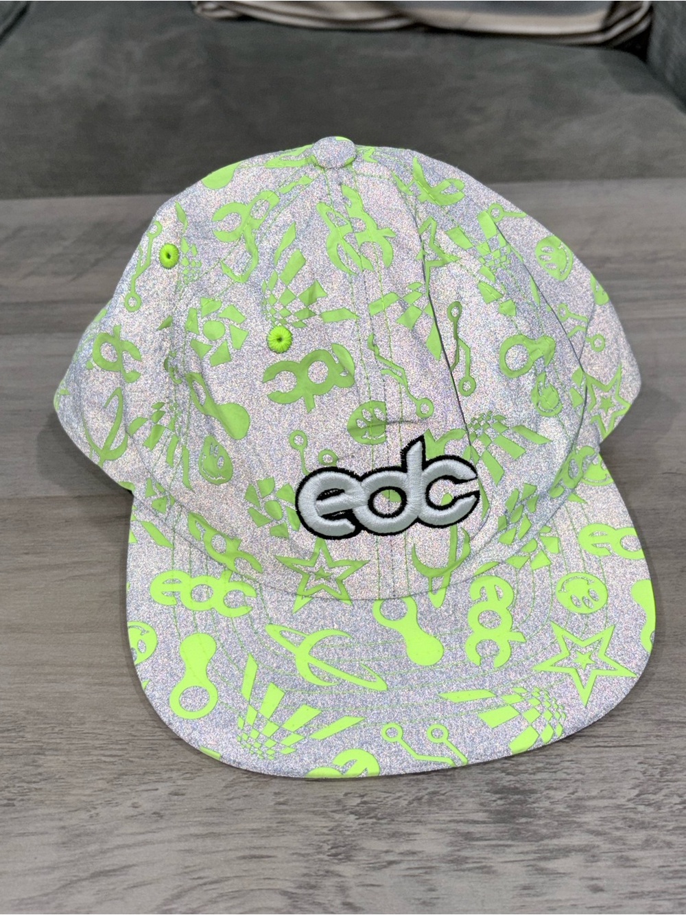EDC Las Vegas Raver Reflective Neon Green Graphic Baseball SnapBack Cap